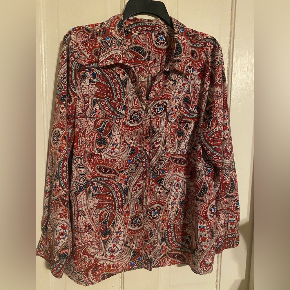Costume made Boho/ western long sleeves- Paisley Button-Up Shirt, XL?